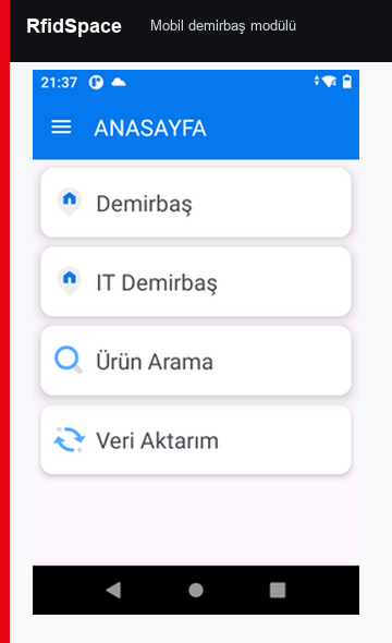RfidSpace mobil demirbaş modülü ana ekranı