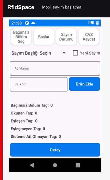 RfidSpace mobil sayım başlatma ekranı