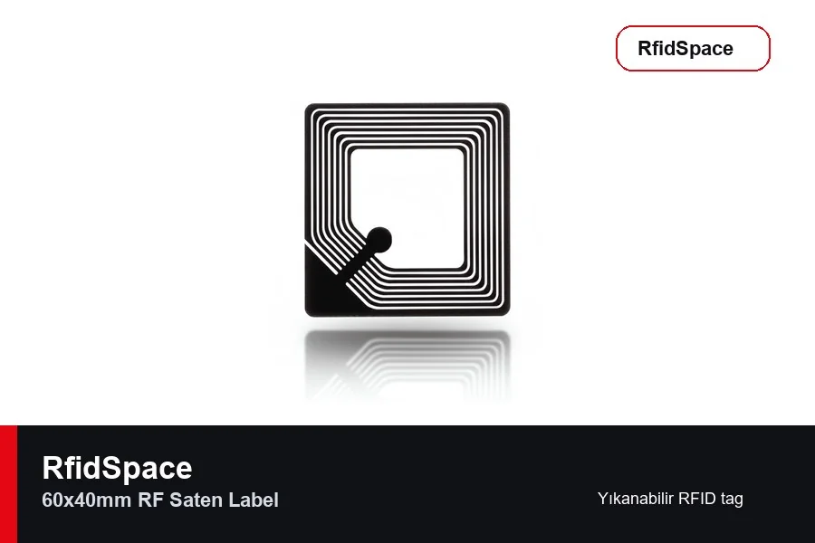 60x40mm RF Saten Label Yıkanabilir RFID tekstil etiketi