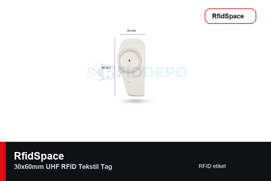 RfidSpace 30x60mm UHF RFID Tekstil Tag RFID etiket marka ve model bilgili ürün görseli - RfidSpace donanım kataloğu