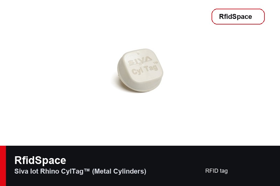 SIVA IoT Rhino CylTag™ (Metal Cylinders) RFID tag marka ve model bilgili ürün görseli - RfidSpace donanım kataloğu